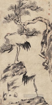 中国の伝統芸術 Painting - 八大山人松と鶴の繁体字中国語
